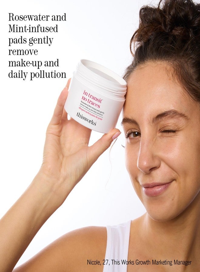 هذا المنتج - وسادات تنظيف الوجه "إن ترانسايت نو تريس"، مناديل مبللة للوجه معطرة بماء الورد والنعناع، مزيل مكياج لطيف (80 وسادة) - Image 2